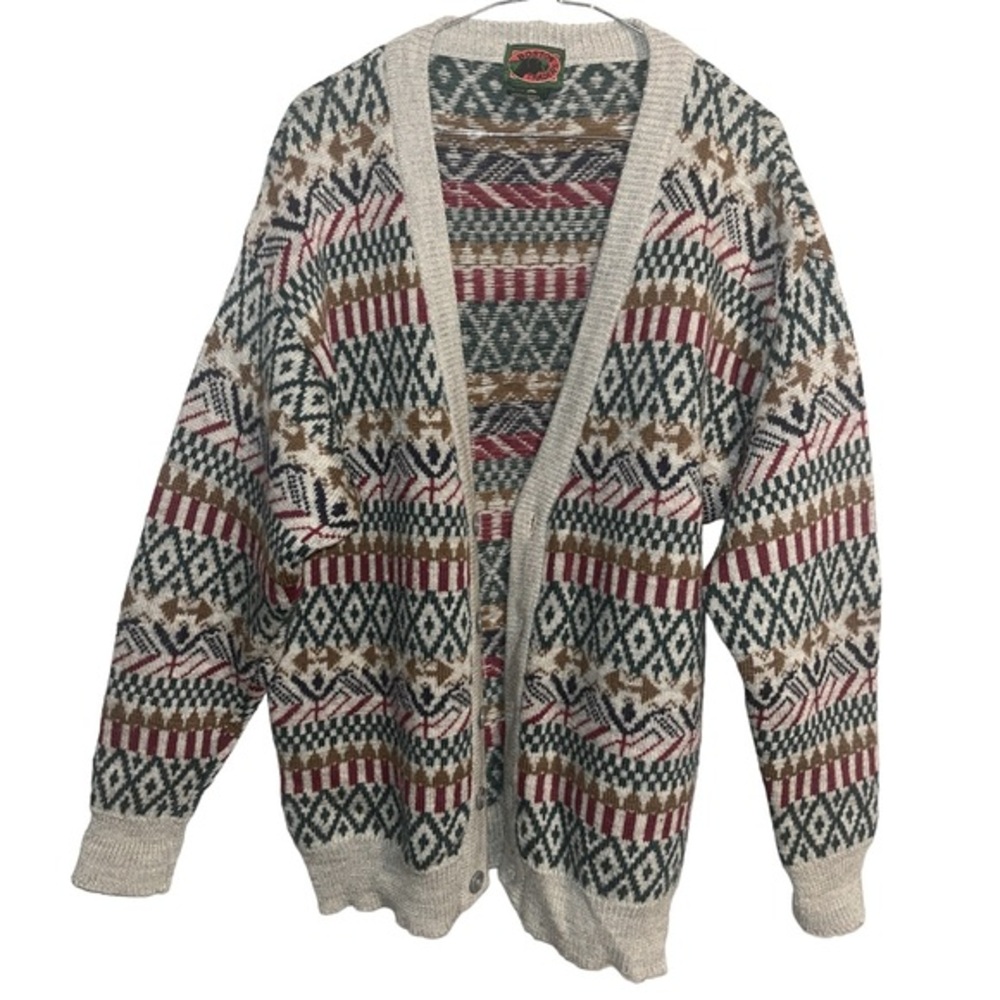 Vintage Boston Traders Cardigan Pure Wool Button Up Thick Knit Sweater